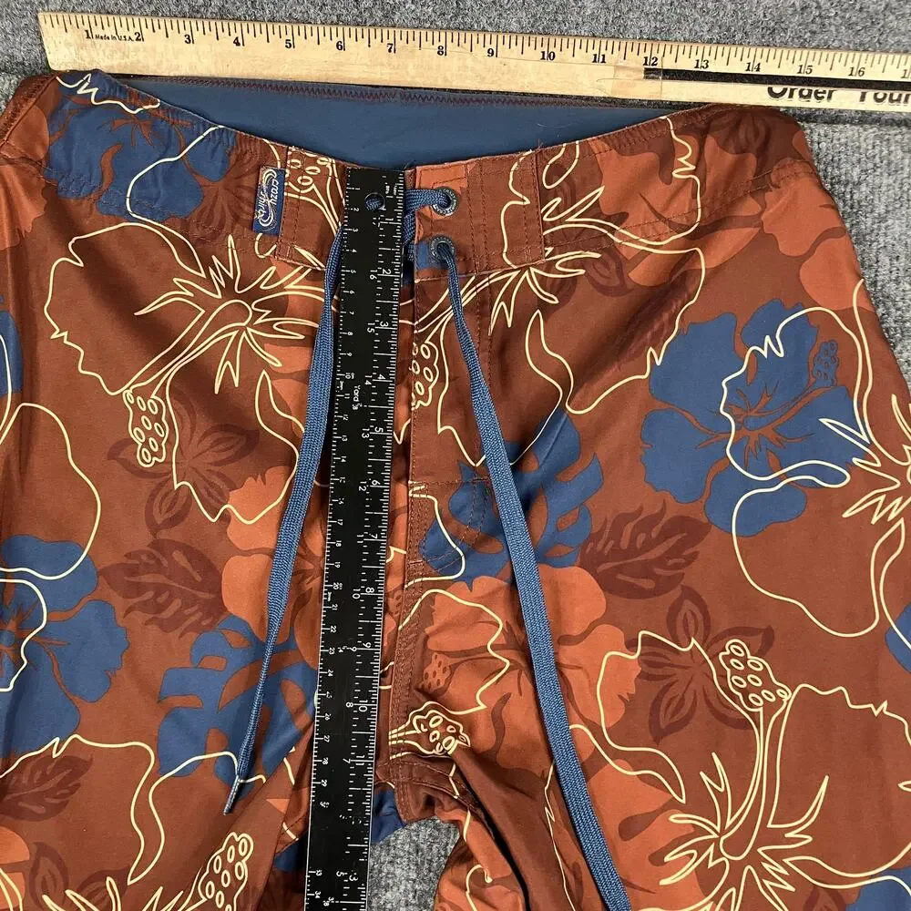 Crazy Shirt Hibiscus Board Short Men Size 30 Red Blue Tropical Floral Swim Trunk